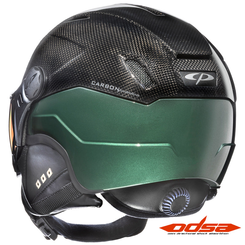 Back of the CP Corao+ carbon visor ski helmet 436 green