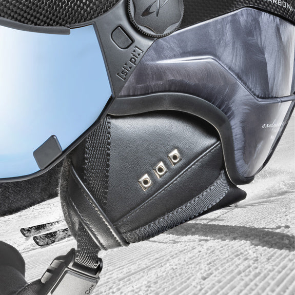 detail of removable earpads on CP Visor Coroa+ Limited edition visor ski helmet