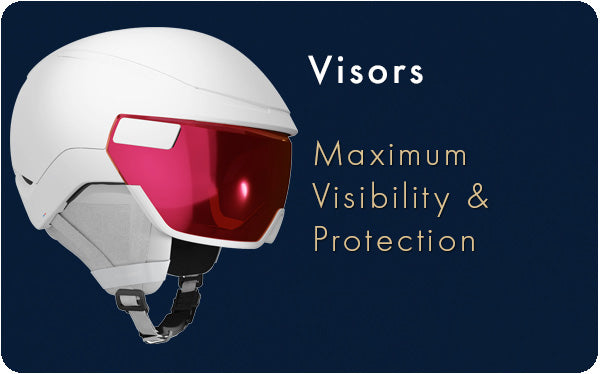 White Atomic visor ski helmet with red lens visor
