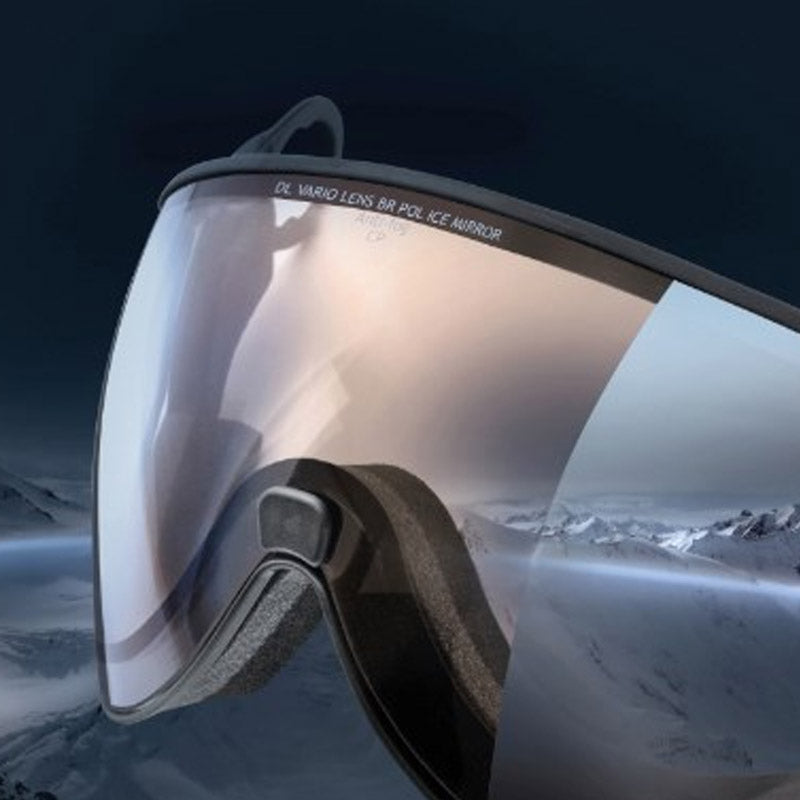 Detail view of a CP Vario Double Lens Visor for their all in one ski helmets