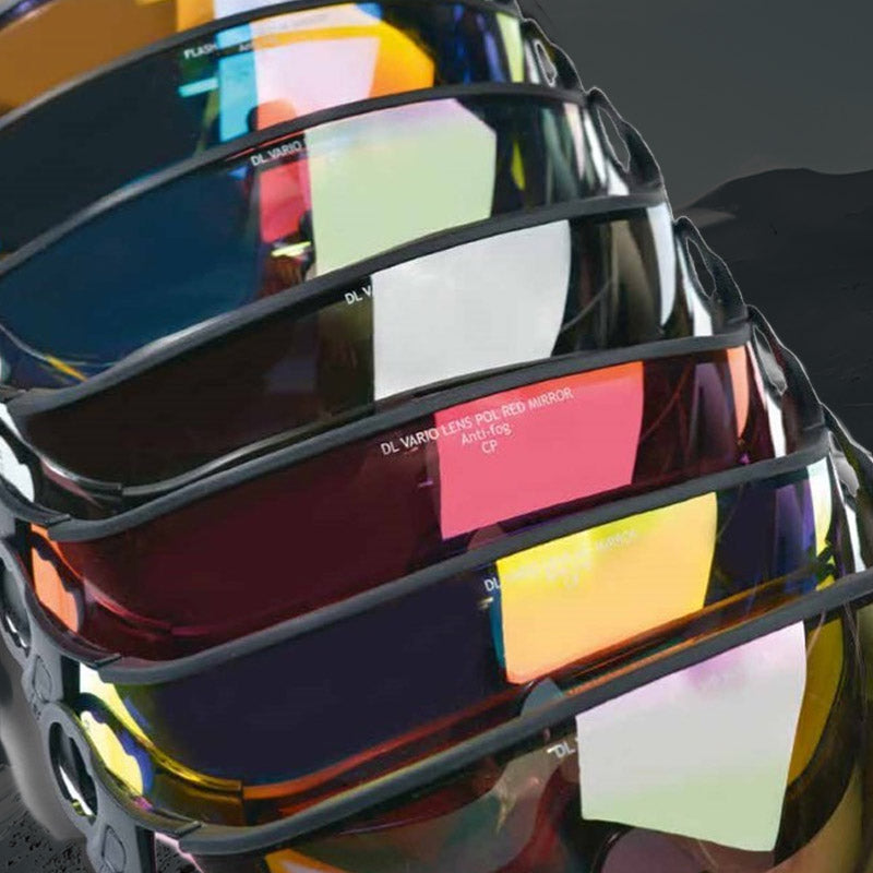 Array of different color VP visors for their all in one ski helmets