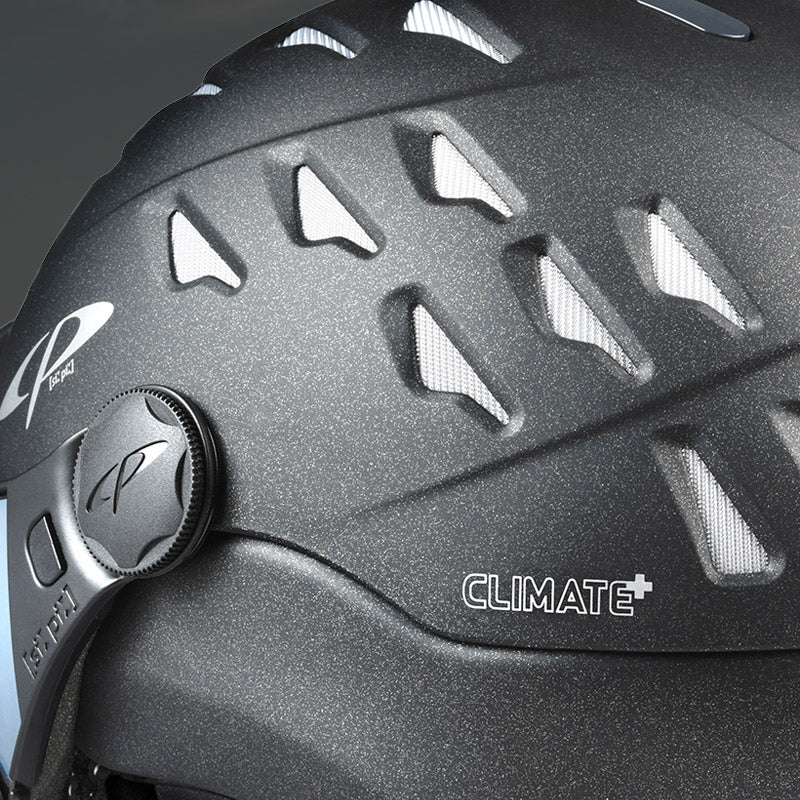 Detail view of climate control vents on CP Camurai visor ski helmt