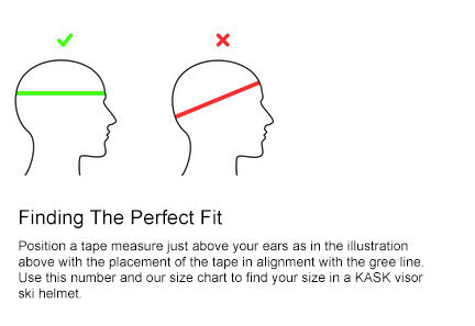 Diagram showing how to measure your head for the correct size of a Kask Visor Ski Helmet