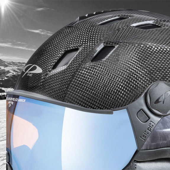 climate control detail on visor ski helmet