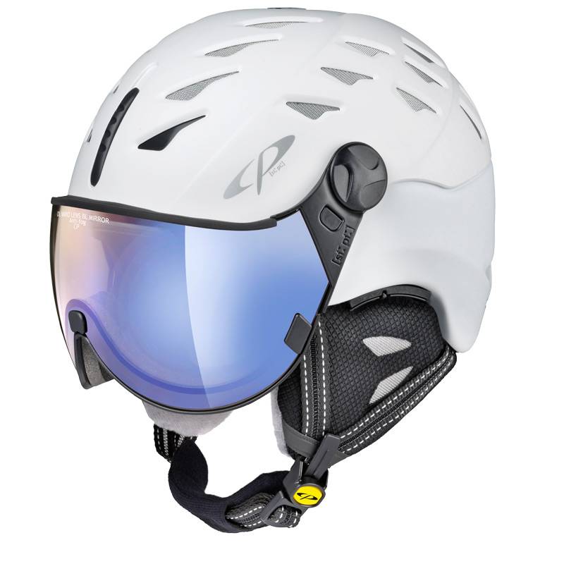 White all in one ski helmet blue visor