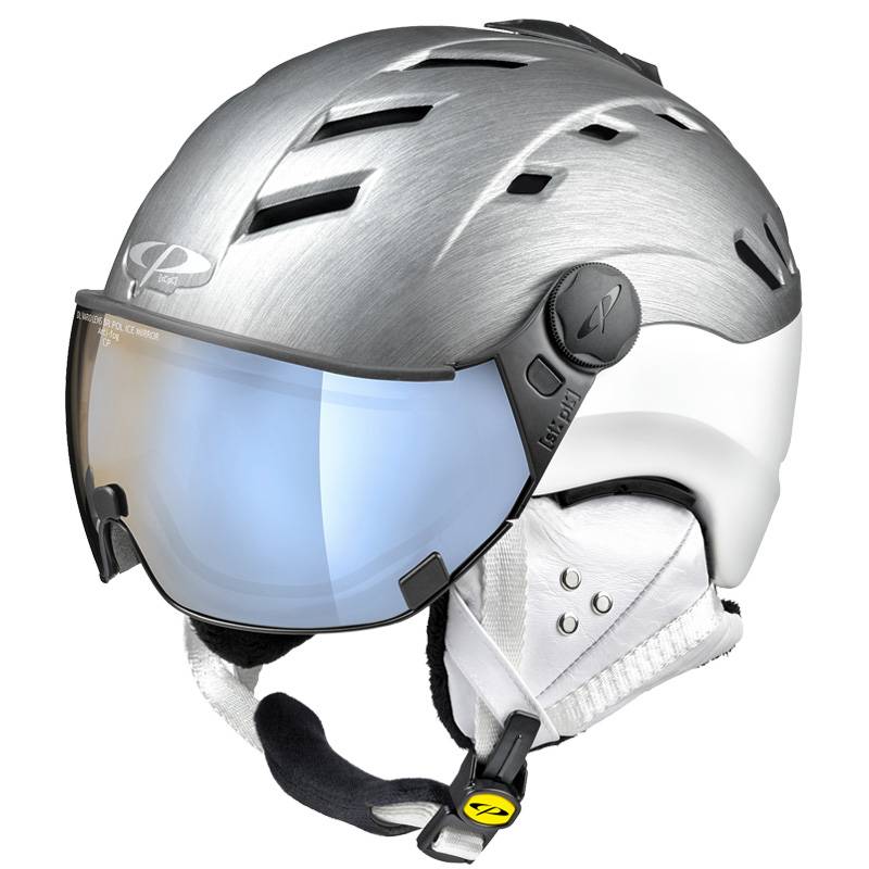 Silver Ski Helmet With Visor