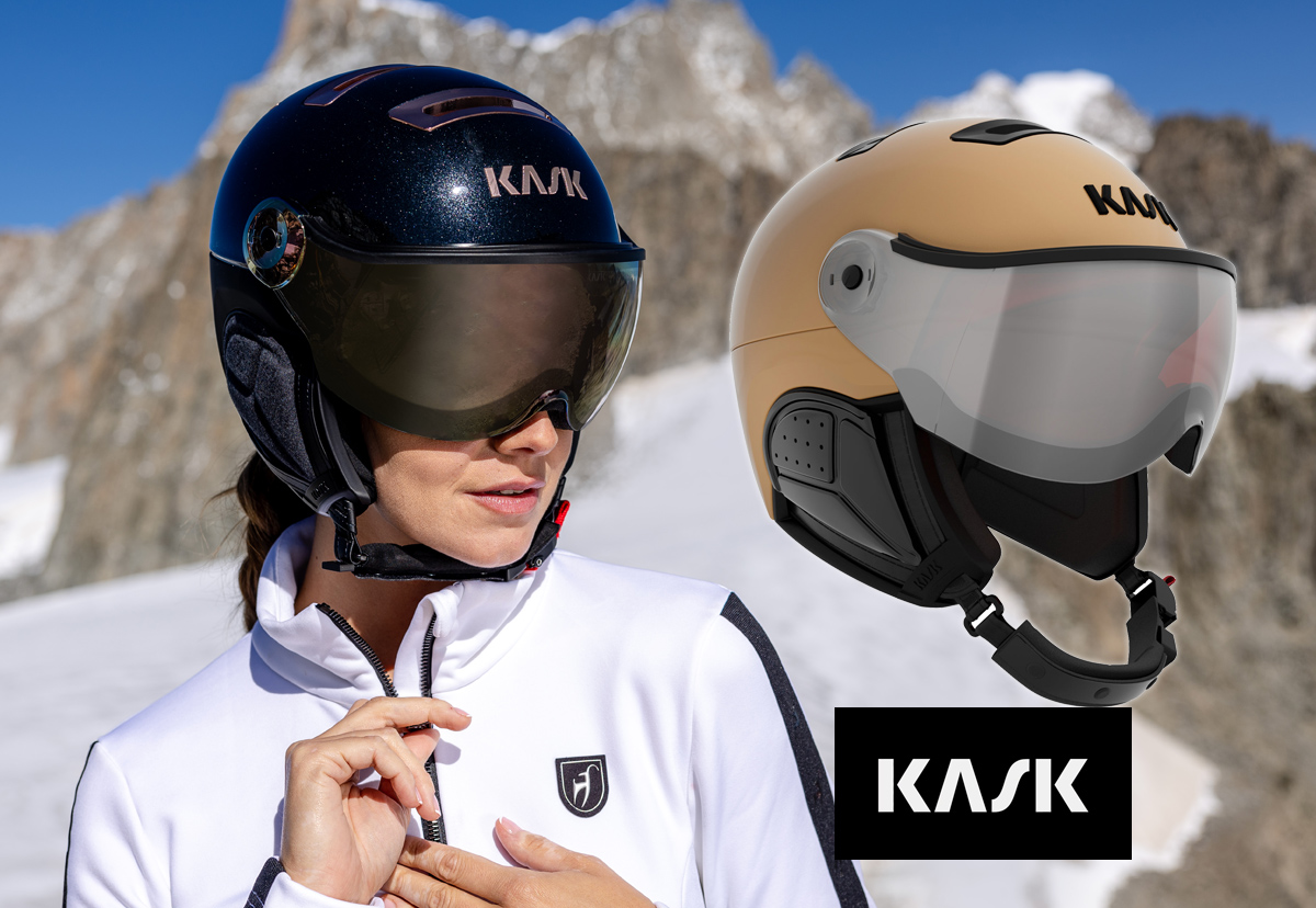 Woman wearing Kask ski helmet with Visor in black